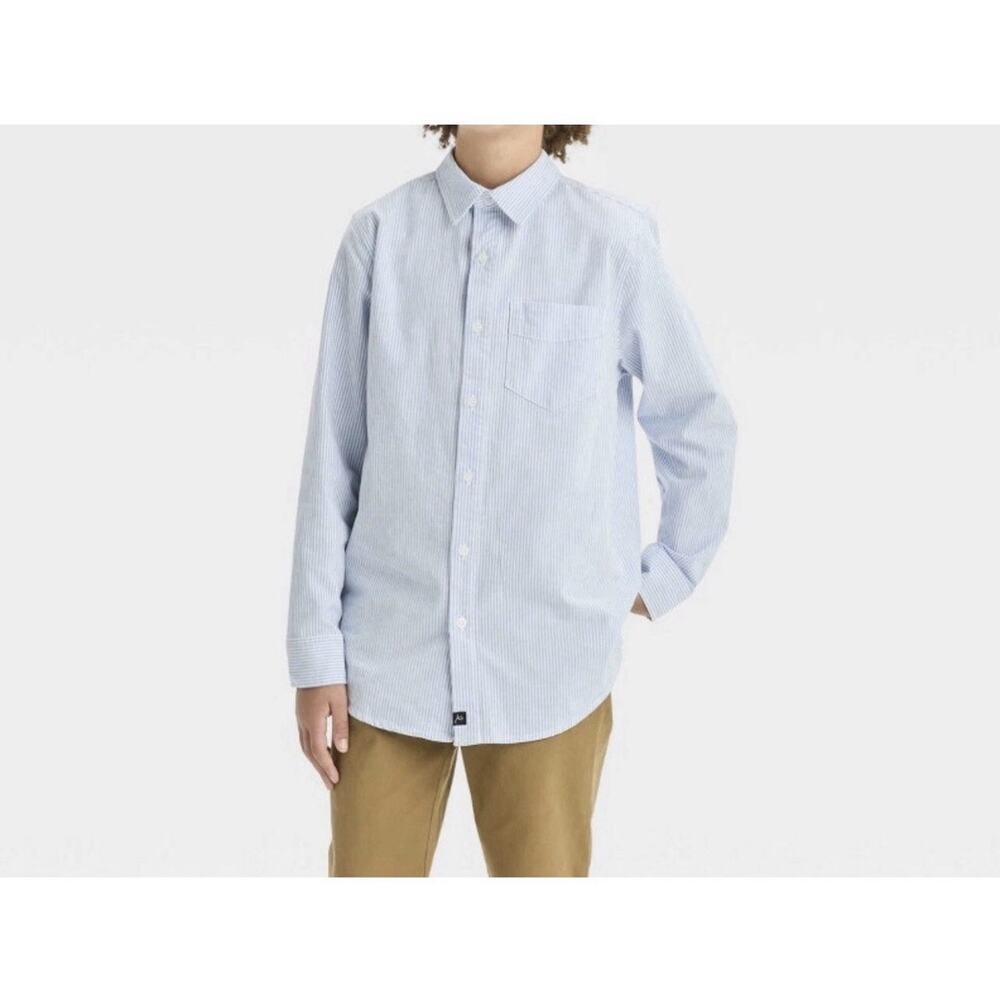Art Class Boys Oxford Long Sleeve Blue Stripe Button Down ShirtL Size M 8